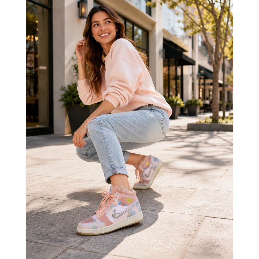 Nike Air Jordan 1 Retro High Sneakers Womens Size 7.5 Pink Multi 21078-006 Shoes